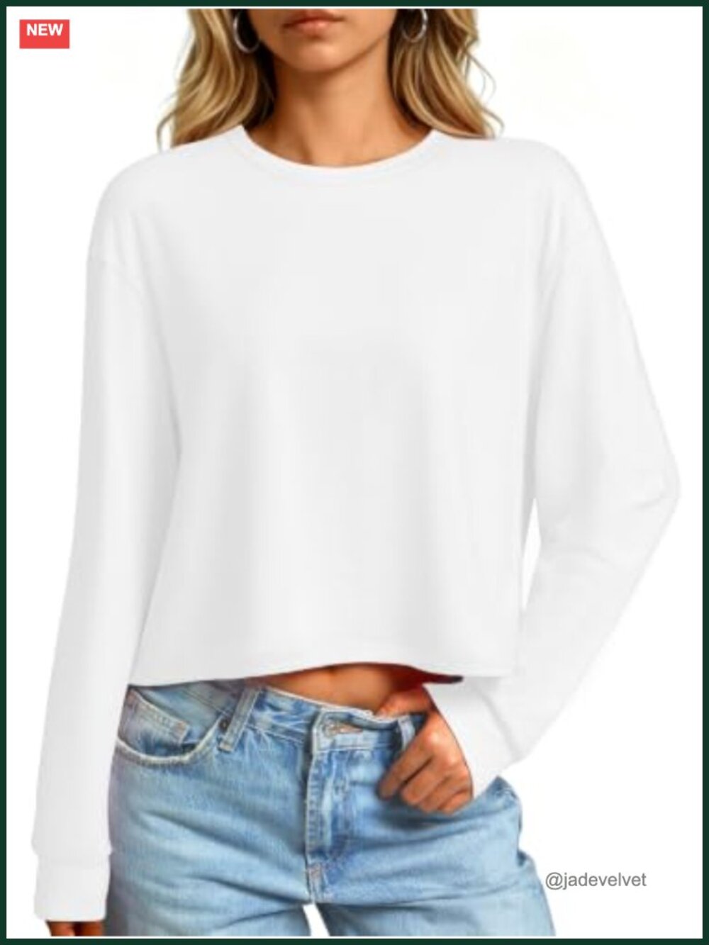 Women's Cotton Long Sleeve Crop Top Loose Fit Casual Crew Neck Tee